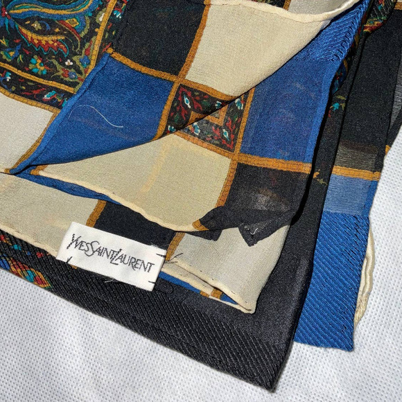 YSL Yves Saint Laurent Accessories - Yves Saint Laurent YSL Large 100% Silk Paisley Print Scarf Shawl Babushka
